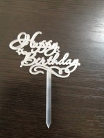 Топпер Happy Birthday ажурный зеркальный акрил